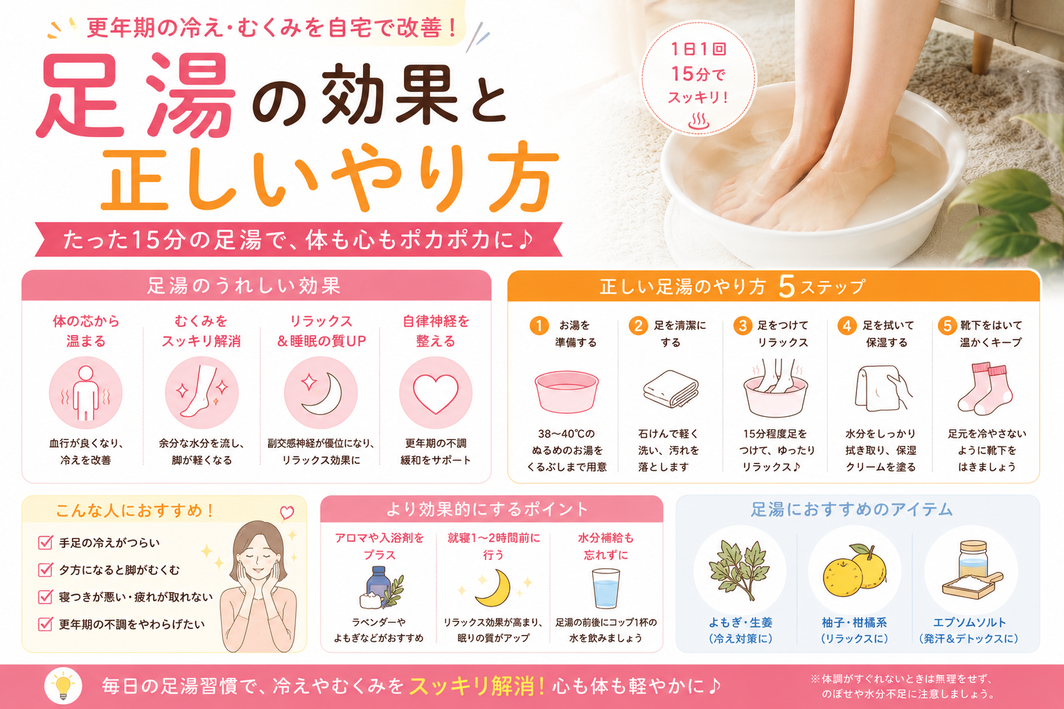 足湯の効果と正しいやり方|更年期の冷え・むくみを自宅で改善